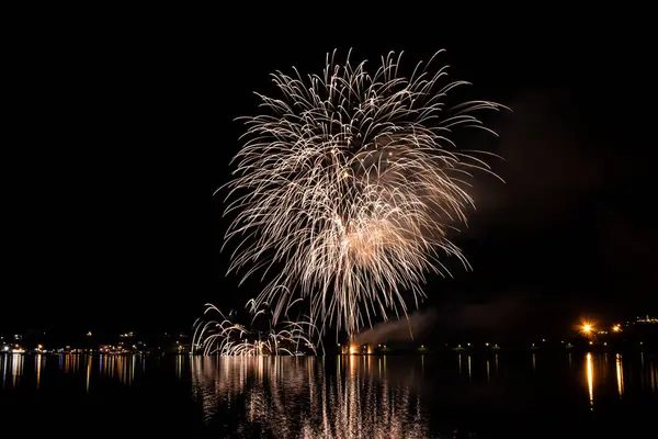 Bacoli Naples August 2019 Fireworks Paint Sky Various Colors Reflected Royalty Free Stock Photos