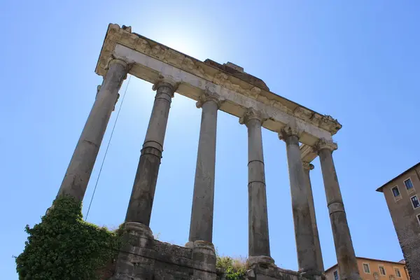 Den Antika Staden Rom Står Saturnus Tempel Synligt Idag Kejserliga — Stockfoto