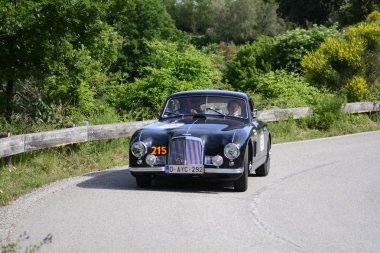 Pesaro Colle San Bartolo, İtalya - Mayıs 17-2018: Aston Martin Db 21951 eski yarış otomobil Rallisi'nde Mille Miglia 2018 ünlü İtalyan tarihi Formula (1927-1957)