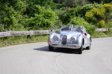 Pesaro Colle San Bartolo, İtalya - Mayıs 17-2018: Porsche 356 15001955 eski yarış araba ralli Mille Miglia 2018 ünlü İtalyan tarihi Formula (1927-1957)