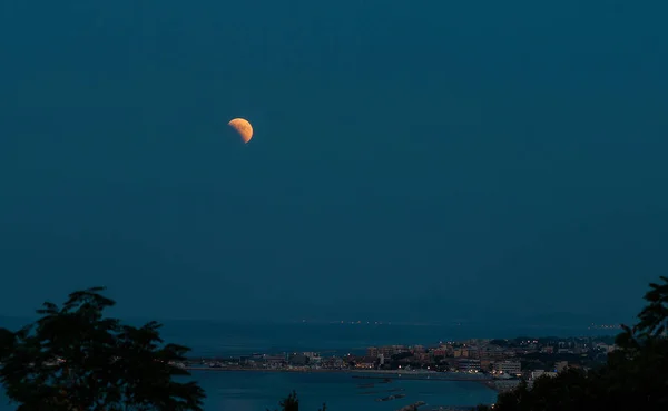 Fano Itálie Léto 2018 Červený Měsíc Zatmění Měsíce — Stock fotografie