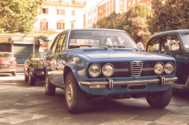 Ancona, İtalya - 23-2018 ayarla: Alfa Romeo Alfetta 1973 eski araba