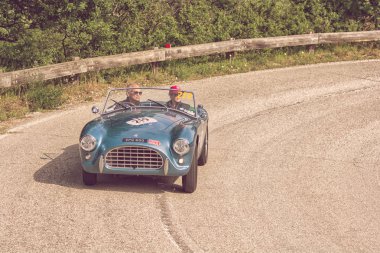 Pesaro Colle San Bartolo, İtalya - Mayıs 17-2018: eski bir yarış araba ralli Mille Miglia 2018 ünlü İtalyan tarihi Formula (1927-1957 yılında A.C. Ace 1954)