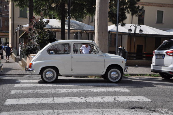 PESARO , ITALY - JULY 7 - 2019 : VINTAGE CAR FIAT 600 IN ESPOSITION