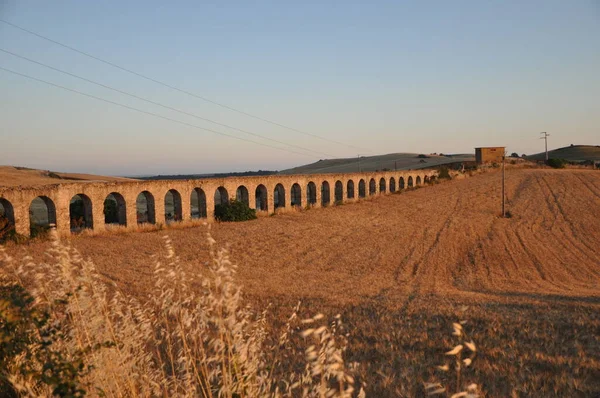 Ruínas Aqueduto Romano Monte Romano Itália Pôr Sol — Fotografia de Stock