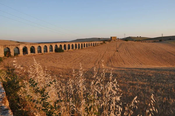 Ruines Aqueduc Romain Dans Monte Romano Italie Coucher Soleil — Photo