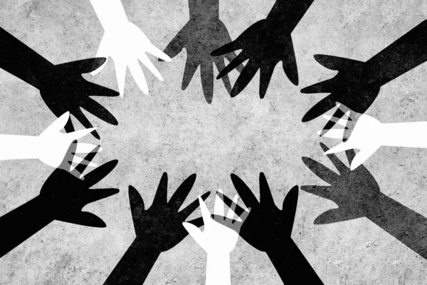 Dünyanın farklı renk ve kültürlerinden eller ırkçılığa karşı bir daire içinde birleşir. Güçlü bir ırkçılık karşıtı tasarım..