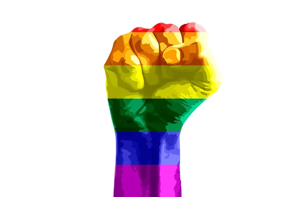 Концепция Гордости Кулак Поднятый Флагом Lgbt Просящий Свободы Равенства Белом — стоковое фото