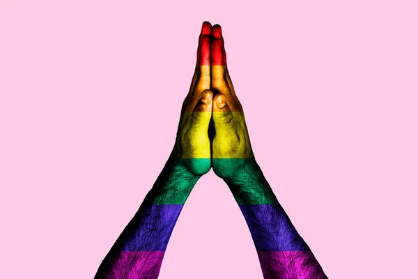 Руки Соединены Радужными Цветами Гей Гордости Лгбт Движение Концепция Гендерного — стоковое фото