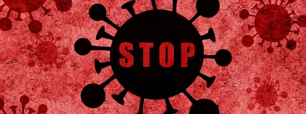 Stoppt Das Coronavirus Covid Zellen Des Covid Grippevirus Entwurf Der — Stockfoto