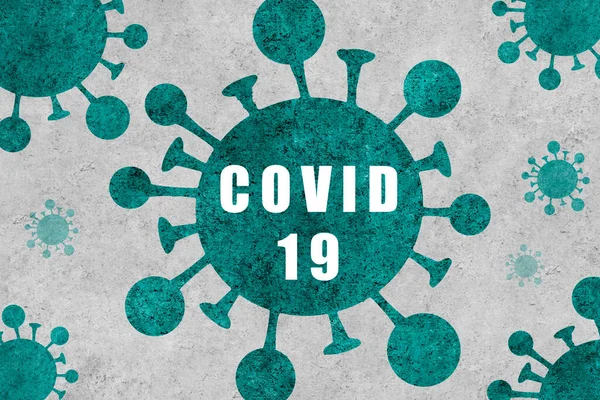Cover of green coronavirus viruses floating in the air on a white textured background. Covid 19 outbreak concept.