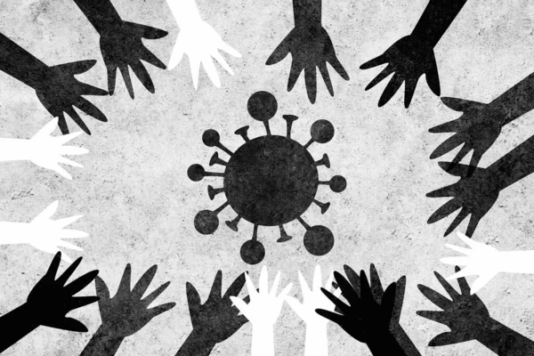 United Proti Covid19 Multikulturní Ruce Celém Světě Spojily Proti Koronaviru — Stock fotografie