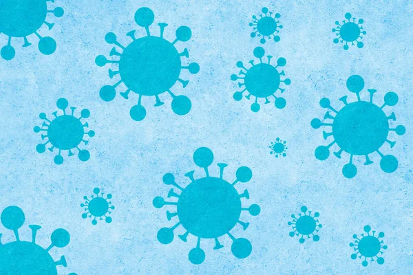 Fondo Azul Con Diferentes Partículas Virus Aire Fondo Del Coronavirus — Foto de Stock