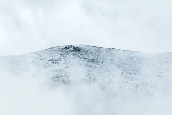 Puncak Salju Dari Gunung Putih Dengan Kabut Dan Salju Konsep — Stok Foto