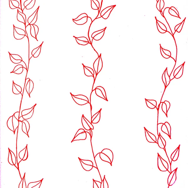 Red branches, leaves, flowers. Design greeting cards, fabrics, business cards.