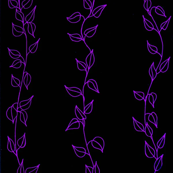 Neon Tło Fioletowe Gałęzie Liście Kwiaty Projektowanie Kart Okolicznościowych Tkanin — Zdjęcie stockowe