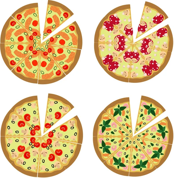 Conjunto de cuatro piezas de pizza . — Vector de stock