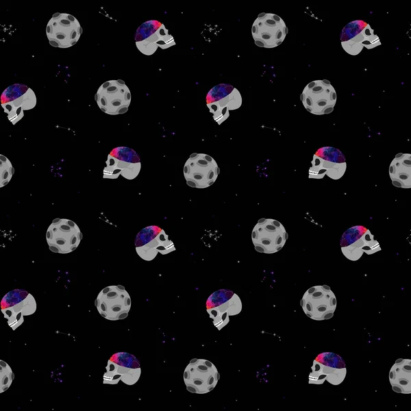 Skull, space, constellations. Seamless pattern. Design for offic — Stock Photo, Image