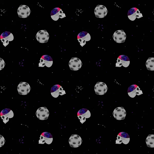 Skull, space, constellations. Seamless pattern. Design for offic