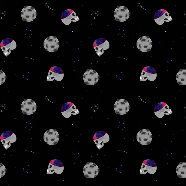 두개골, 공간, 별자리. 매끄러운 패턴. 오픽을 위한 디자인 — 스톡 사진