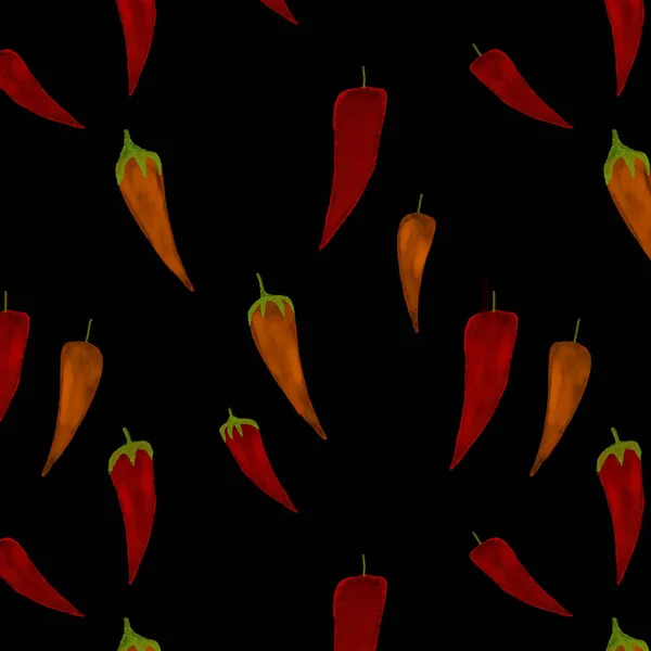 Chilischoten Muster auf schwarzem Hintergrund. Menügestaltung, Café, Re — Stockfoto