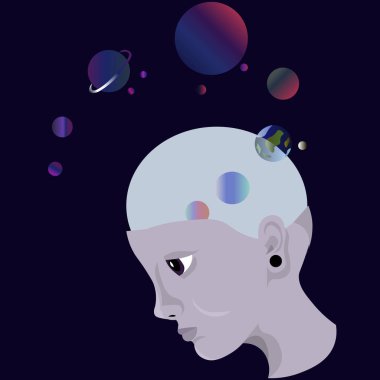 Uzaydaki çocuk. Kartpostallar, kıyafetler, kırtasiye malzemeleri için tasarım.