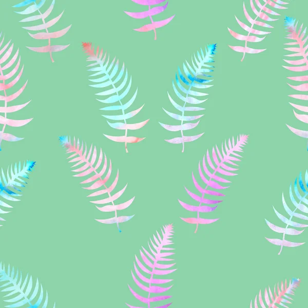 녹색 배경에 수채화 양치류의 여름 패턴입니다. 디자인 — 스톡 사진