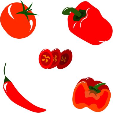 Kırmızı sebzelerin vektörünü ayarla. Sağlıklı yiyecekler. Menü tasarımı.