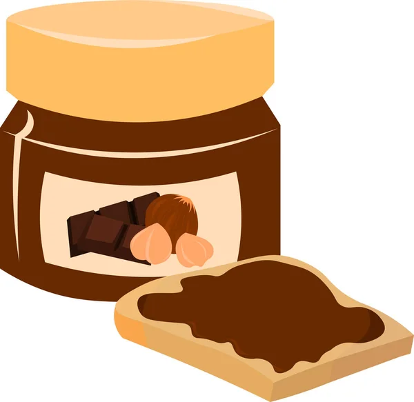 Vector tarro de pasta de nueces de chocolate y tostadas. Ingredientes para fibra — Archivo Imágenes Vectoriales