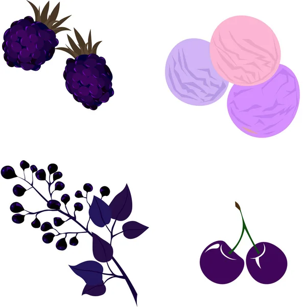 Violett helle Vektorobjekte. Beeren und Desserts. Menügestaltung. — Stockvektor