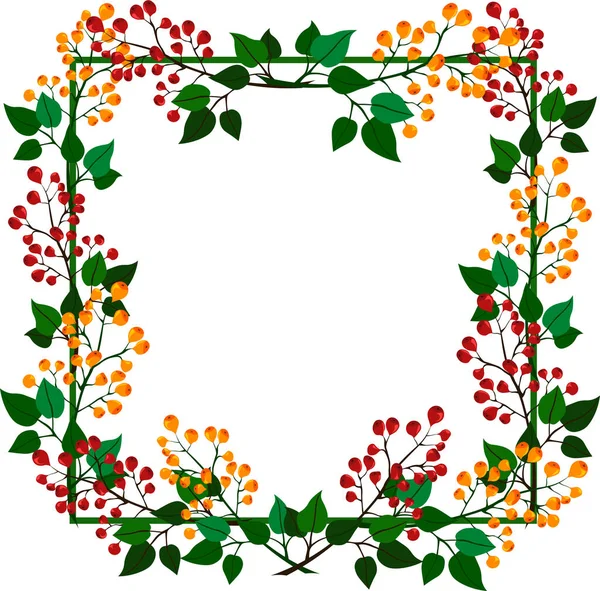 Geometric frame with floral ornament. Berries currants, sea buck — Stock Vector