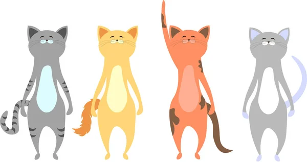 Кішки в стилі мультфільму дивляться на вершину. Смугастий, плямистий, f — стоковий вектор