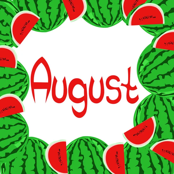 Meyveleri çerçevesinde yazıt Ağustos. Karpuz. — Stok Vektör