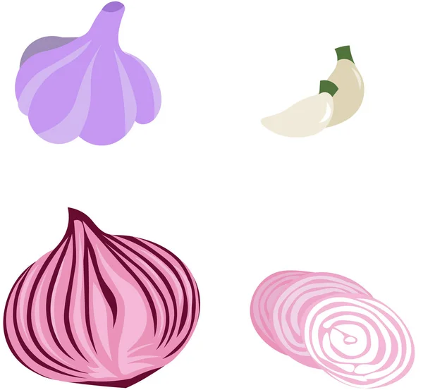 Jasna ilustracja wektorowa barwnej cebuli, czosnku. Używane do m — Wektor stockowy