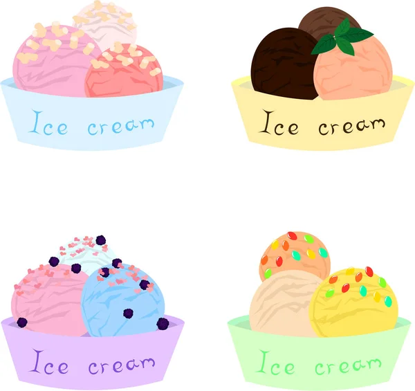 Ensemble lumineux de crème glacée vectorielle. Conception pour menus, recettes, cafés — Image vectorielle