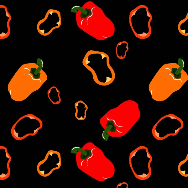 Λαχανικό μοτίβο. Πιπεριές σε μαύρο φόντο. Σχεδιασμός για μύγα — Διανυσματικό Αρχείο