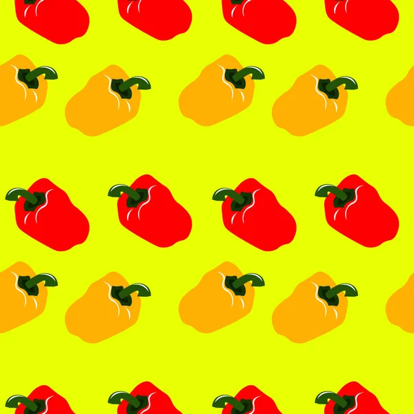Λαχανικό μοτίβο. Πιπεριές σε κίτρινο φόντο. Σχεδιασμός για FL — Διανυσματικό Αρχείο