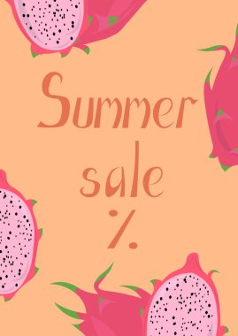 Pitaya, ejderha meyve ile yaz satış afiş. Afiş için tasarım,