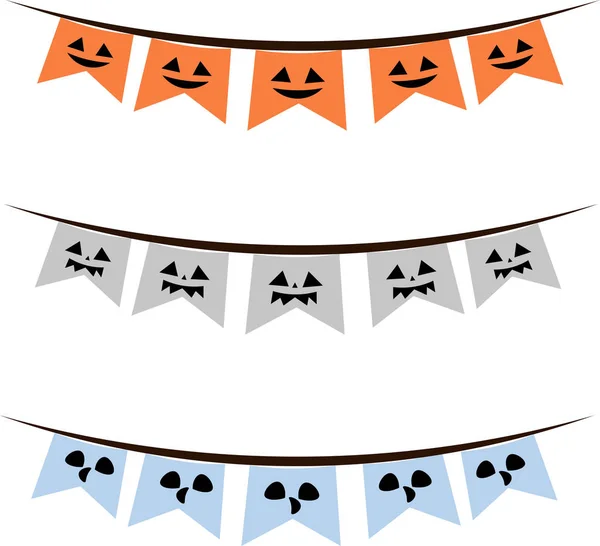 Conjunto de guirnaldas vectoriales de Halloween. Banderas de calabaza, cráneo, fantasma — Archivo Imágenes Vectoriales