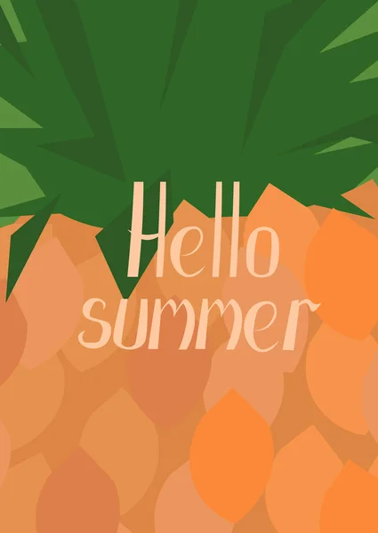 Olá, verão. Fundo de ananás. Cartão de vetor, cartaz — Vetor de Stock