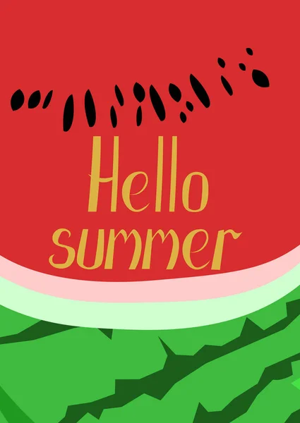 Hallo Sommer. Wassermelone Hintergrund. Vektor-Grußkarte, Post — Stockvektor