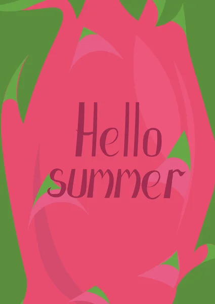 안녕하세요 여름. 피타야, 드래곤 과일로 만든 배경. 벡터 gr — 스톡 벡터