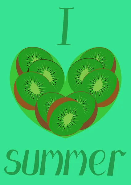 Tarjeta vectorial de verano con corazón hecho de frutas. Me encanta el verano . — Archivo Imágenes Vectoriales