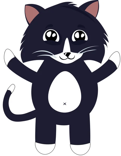 Söt svart Kitty i tecknad stil. Barnens illustration. — Stock vektor