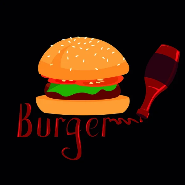 Hamburguesa, mensaje de ketchup. Diseño para el logotipo de una cafetería, club de comida, yo — Vector de stock