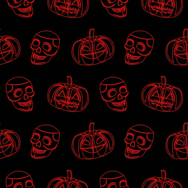 Patrón vectorial Halloween. Calavera, calabaza sobre fondo negro . — Archivo Imágenes Vectoriales