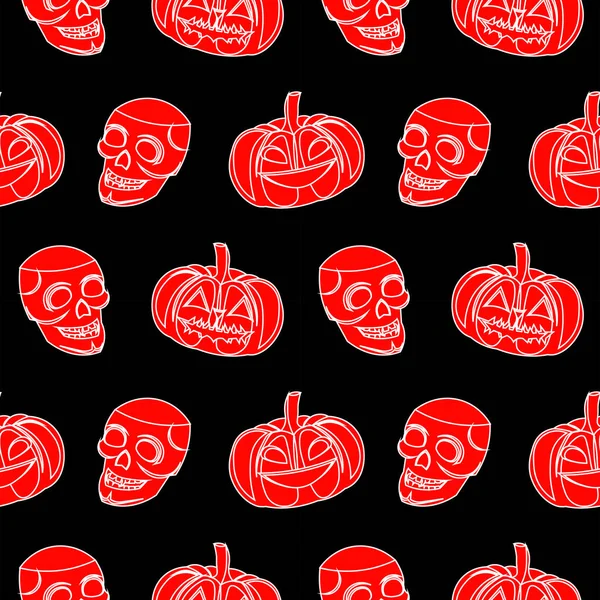 Patrón vectorial Halloween. Calavera, calabaza sobre fondo negro . — Archivo Imágenes Vectoriales