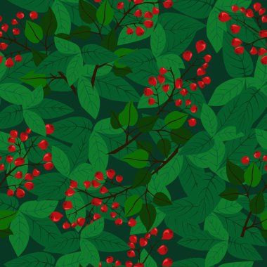 Desen lingonberry. Orman. Kumaş, tebrik kartı için tasarım.