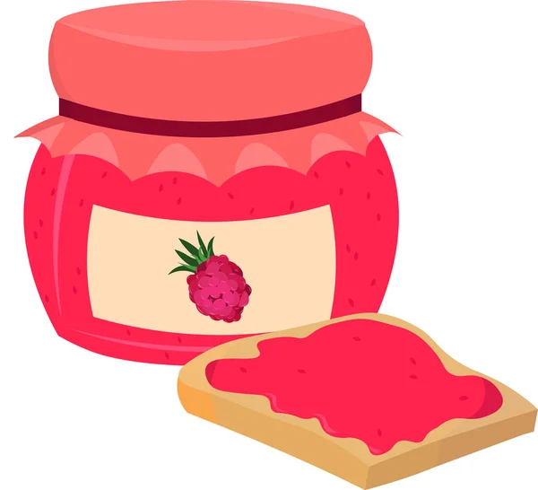 A jar of raspberry jam and toast. Ingredients for breakfast. — Stock Photo, Image