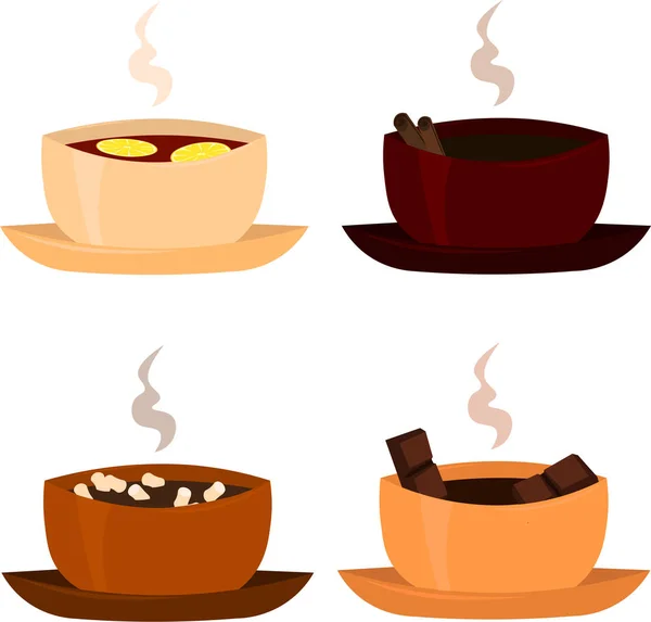 Conjunto de bebidas quentes: café, chá, cacau, chocolate . — Fotografia de Stock